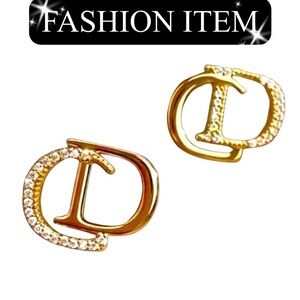 1FJ: EARRINGS: Gold Tone w/Elegant Rhinestones, NIP